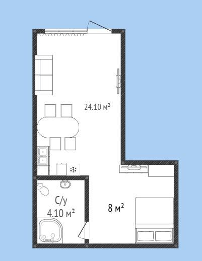 Студия 36 м2 в ЖК undefined корпус null этаж 1