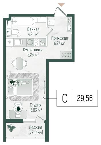 Студия 31 м2 в ЖК Рига Хиллс корпус null этаж 6