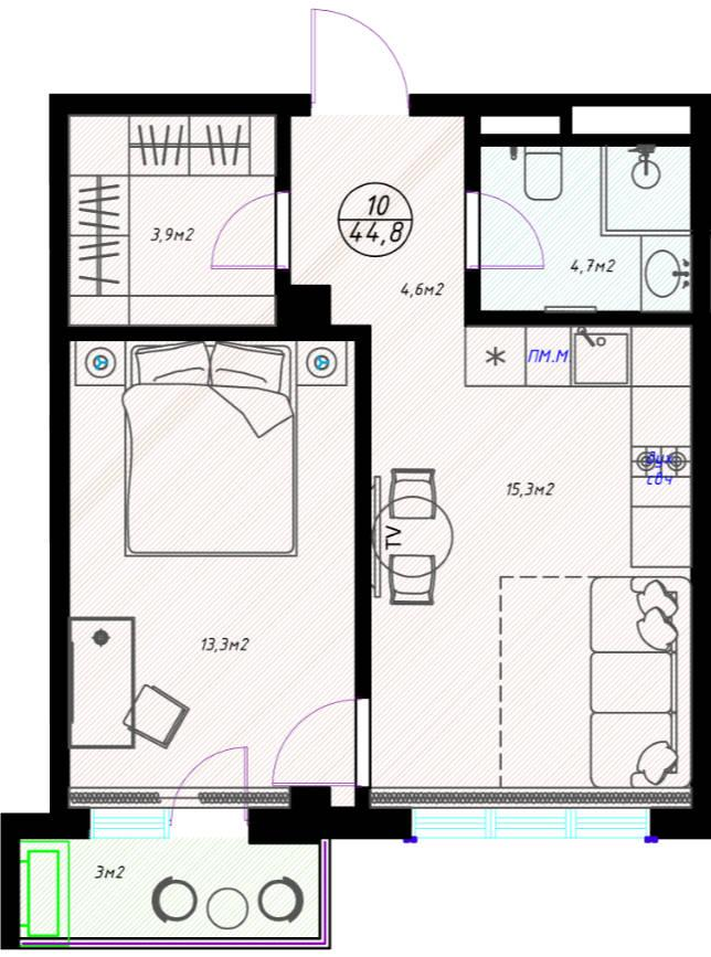 1-комнатная 44 м2 в ЖК Оlivia корпус null этаж 3