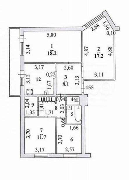 4-комнатная 85.7 м2 в ЖК undefined корпус null этаж 8