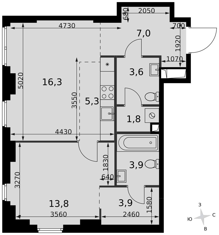 2-комнатная 55 м2 в ЖК Sydney City корпус null этаж 4