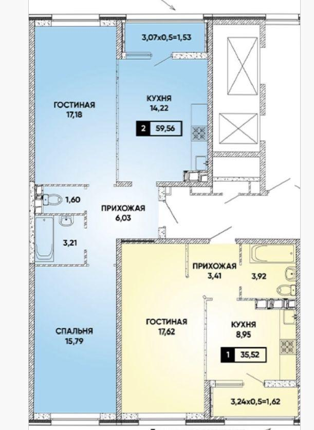 1-комнатная 33.7 м2 в ЖК undefined корпус null этаж 18