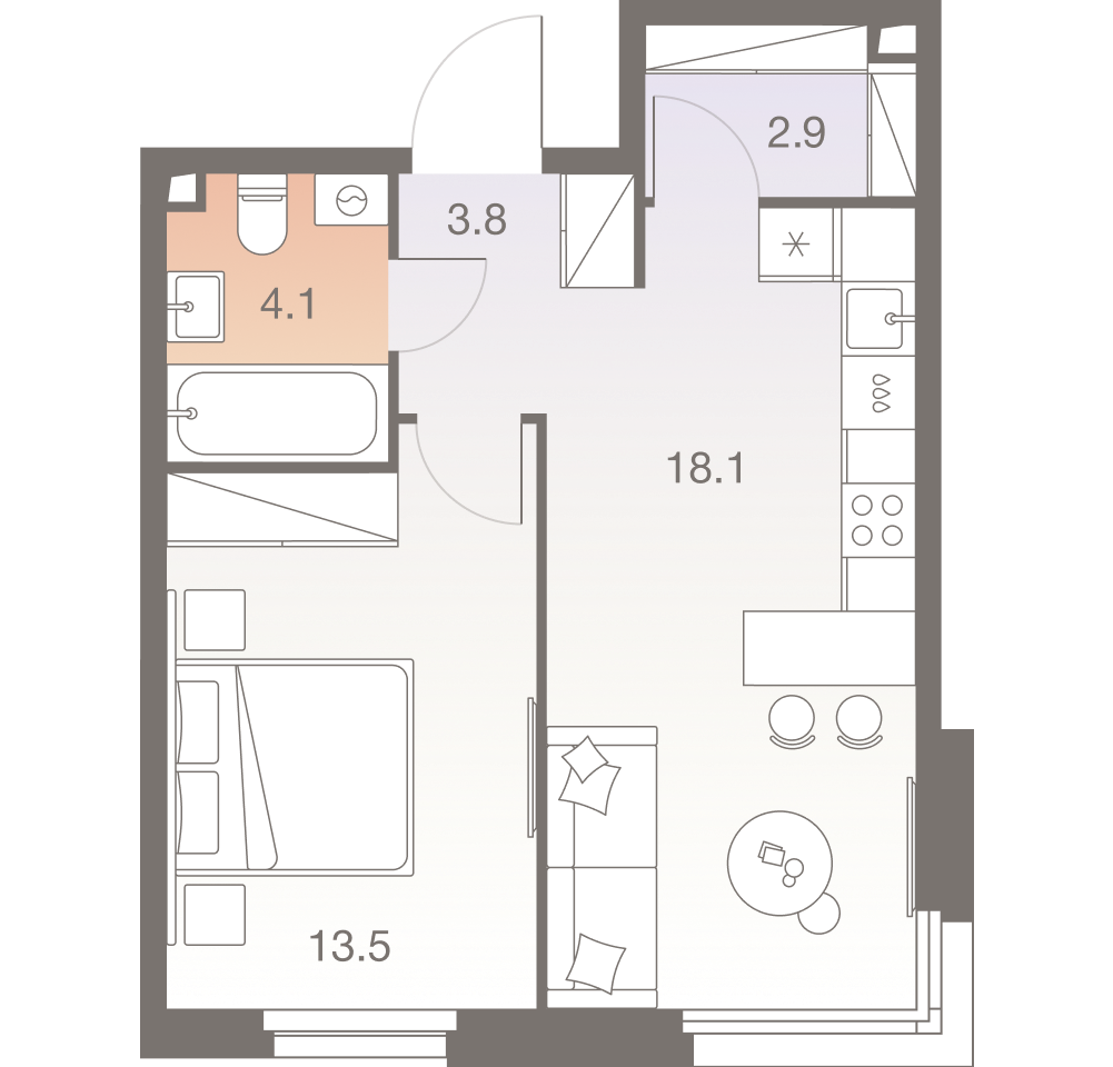 2-комнатная 42 м2 в ЖК Twelve корпус null этаж 7