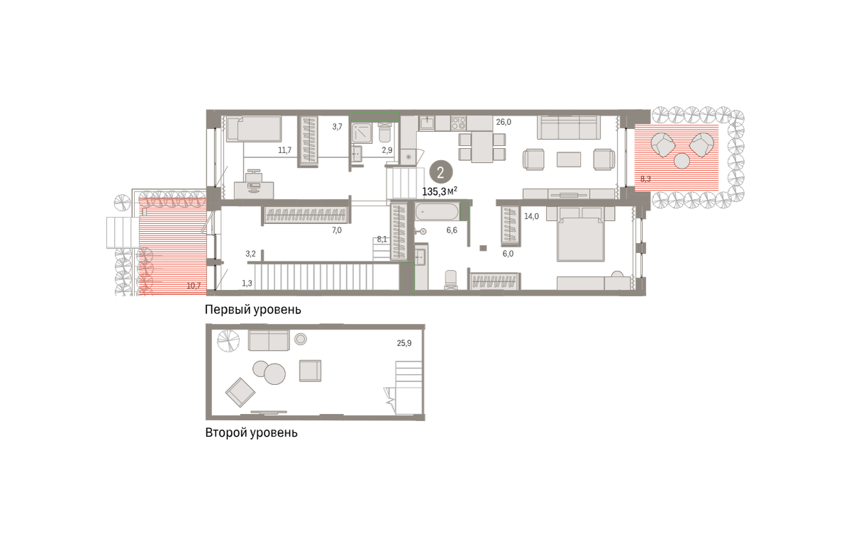 2-комнатная 135 м2 в ЖК Новин корпус null этаж 1