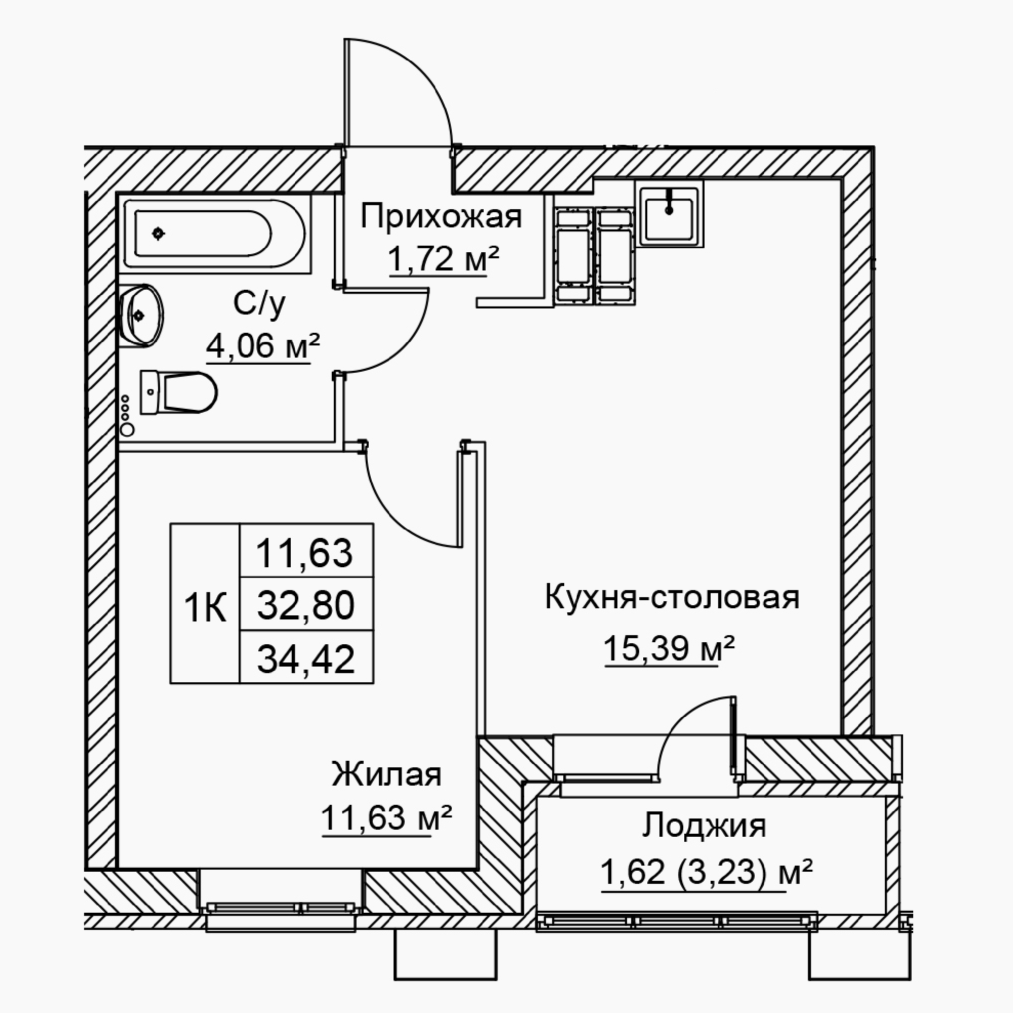 1-комнатная 34 м2 в ЖК Сталь корпус null этаж 15