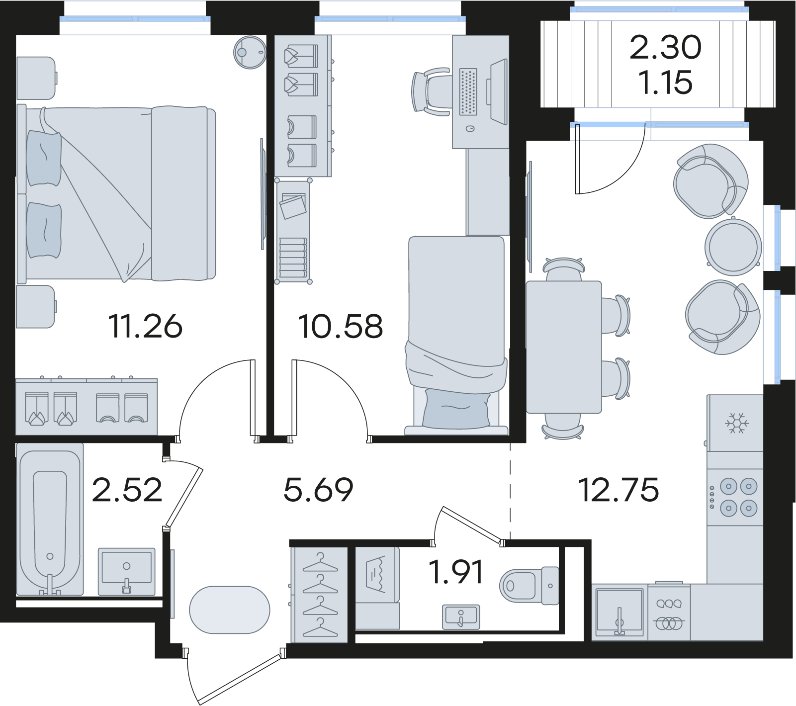 2-комнатная 45 м2 в ЖК Новинки корпус null этаж 7