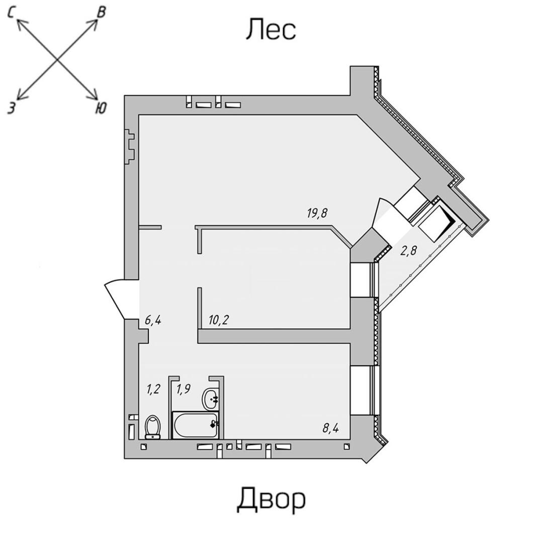 2-комнатная 49.4 м2 в ЖК undefined корпус null этаж 7