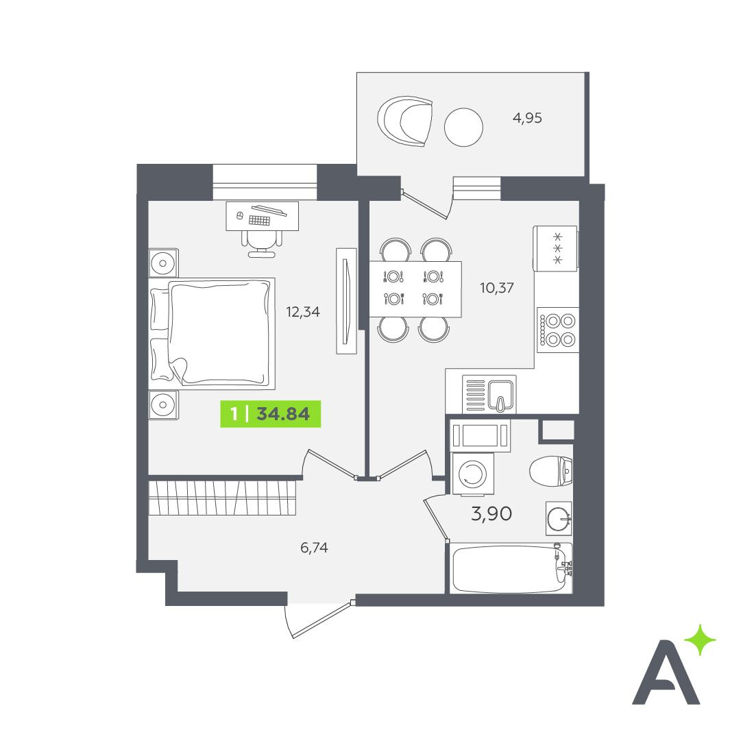 1-комнатная 34 м2 в ЖК Аквилон STORIES корпус null этаж 11