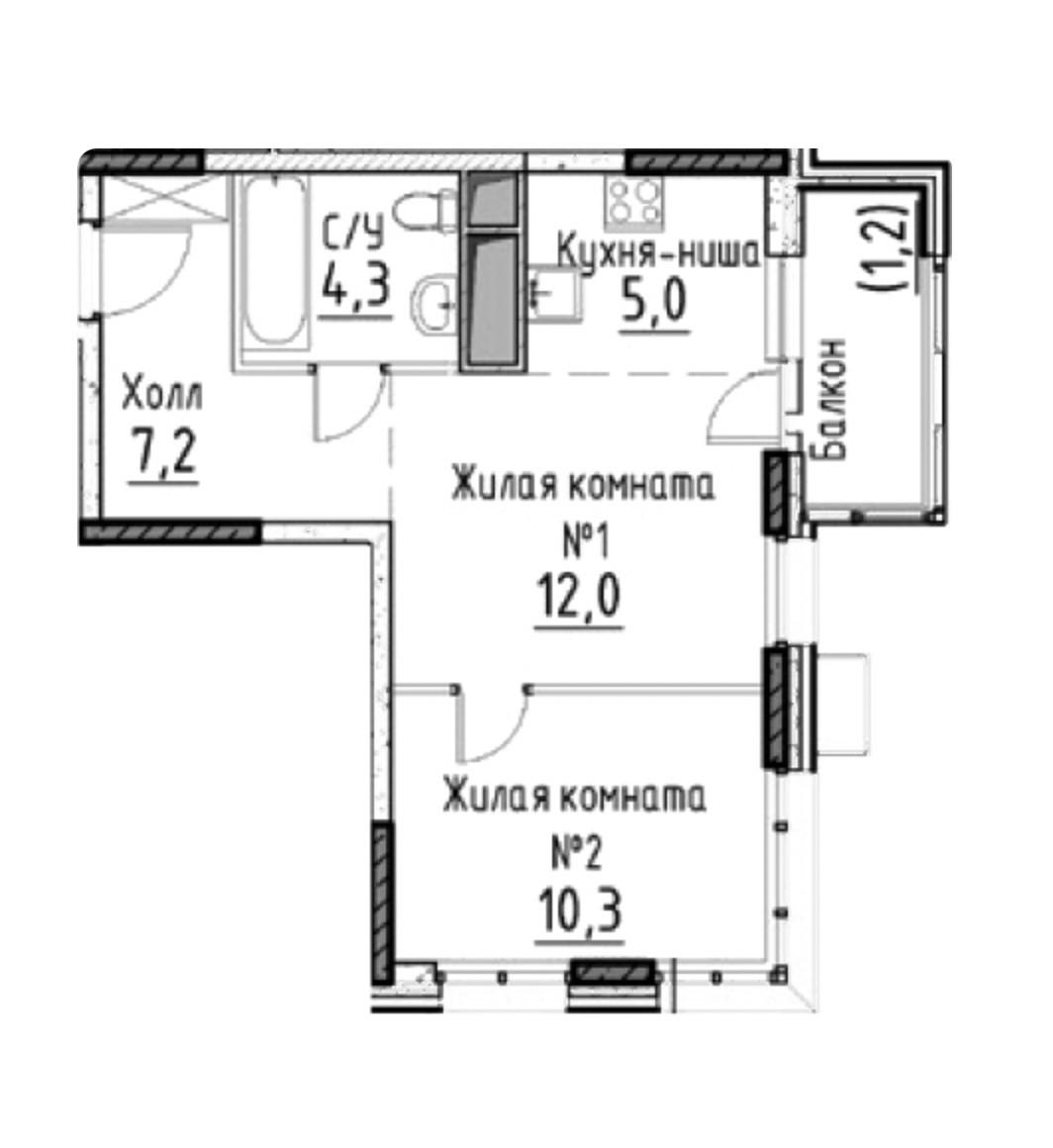 2-комнатная 38.8 м2 в ЖК undefined корпус null этаж 22
