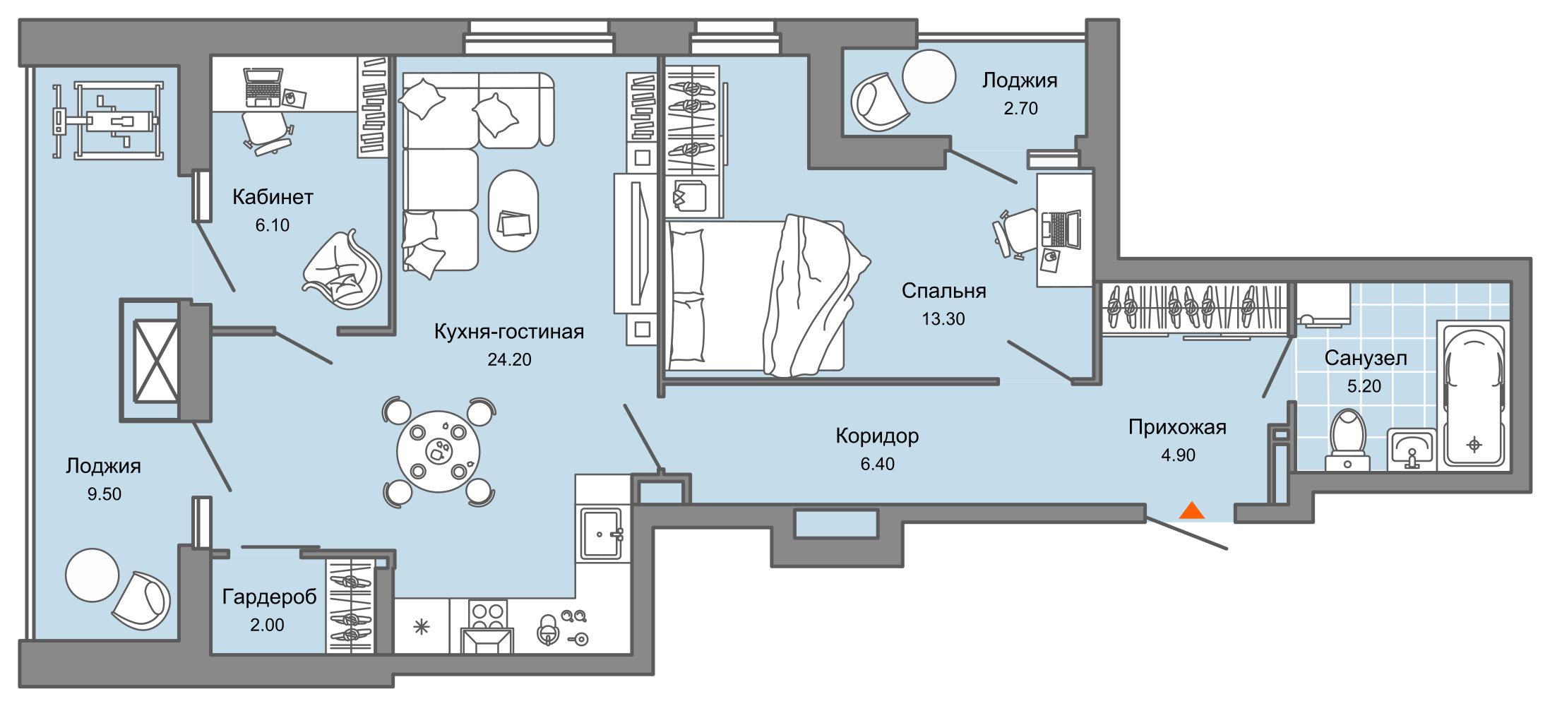 2-комнатная 68 м2 в ЖК Камаполис корпус null этаж 11