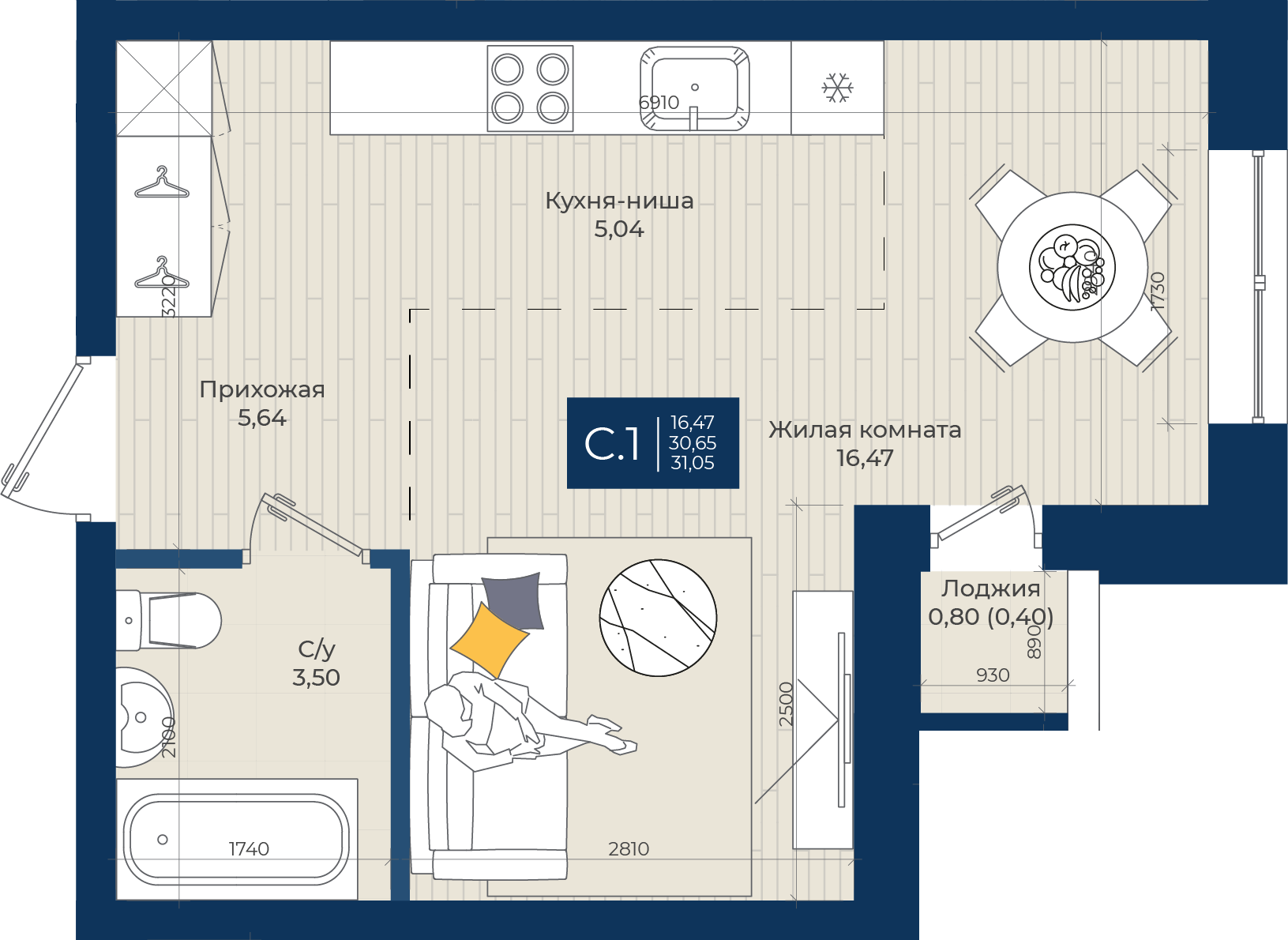 Студия 31 м2 в ЖК NOVA корпус null этаж 15