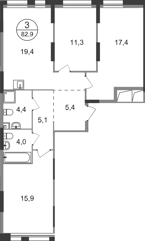 3-комнатная 82 м2 в ЖК Первый Московский корпус null этаж 1