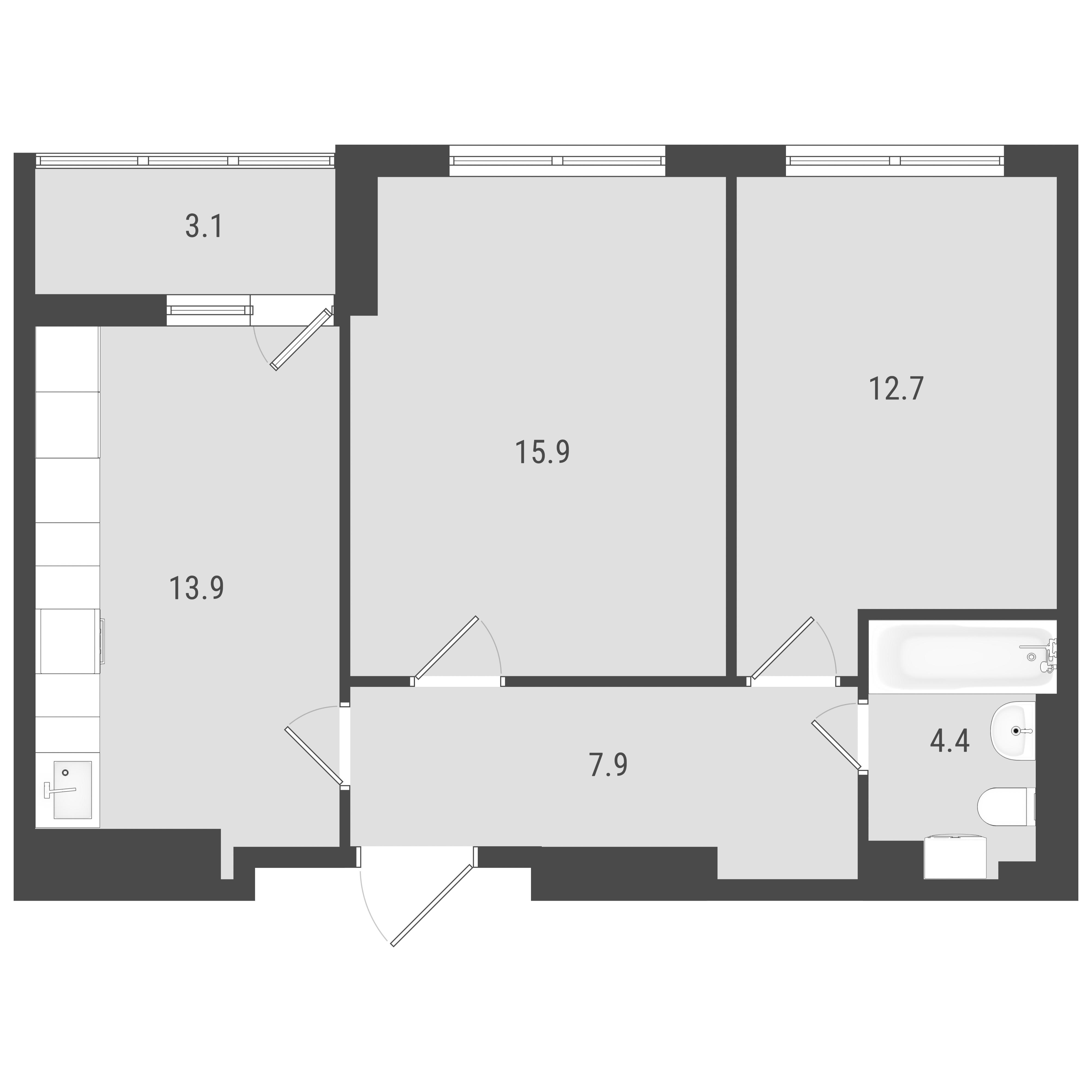 2-комнатная 55 м2 в ЖК Макрорайон Амград корпус null этаж 19