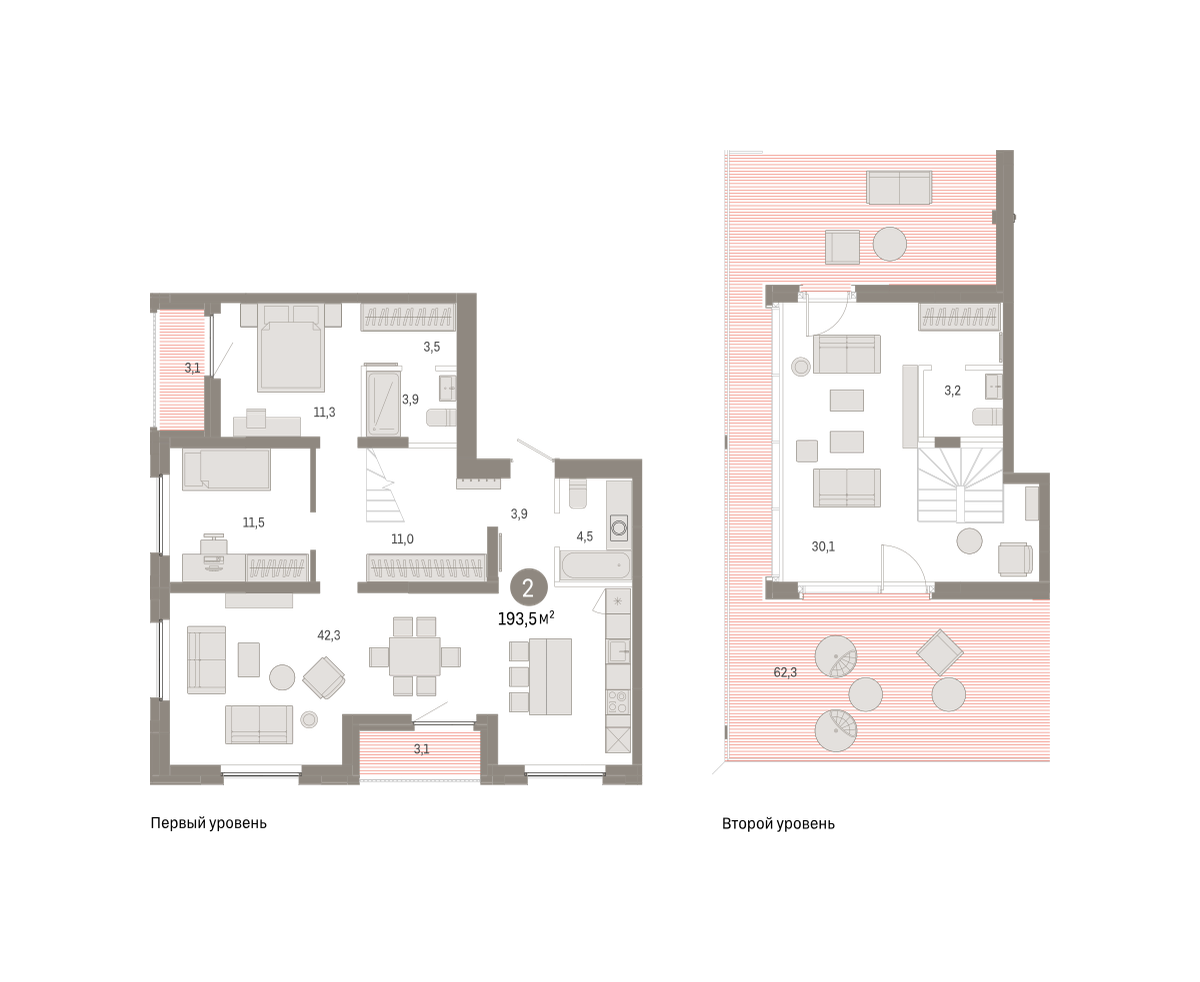 2-комнатная 193 м2 в ЖК Зарека корпус null этаж 7