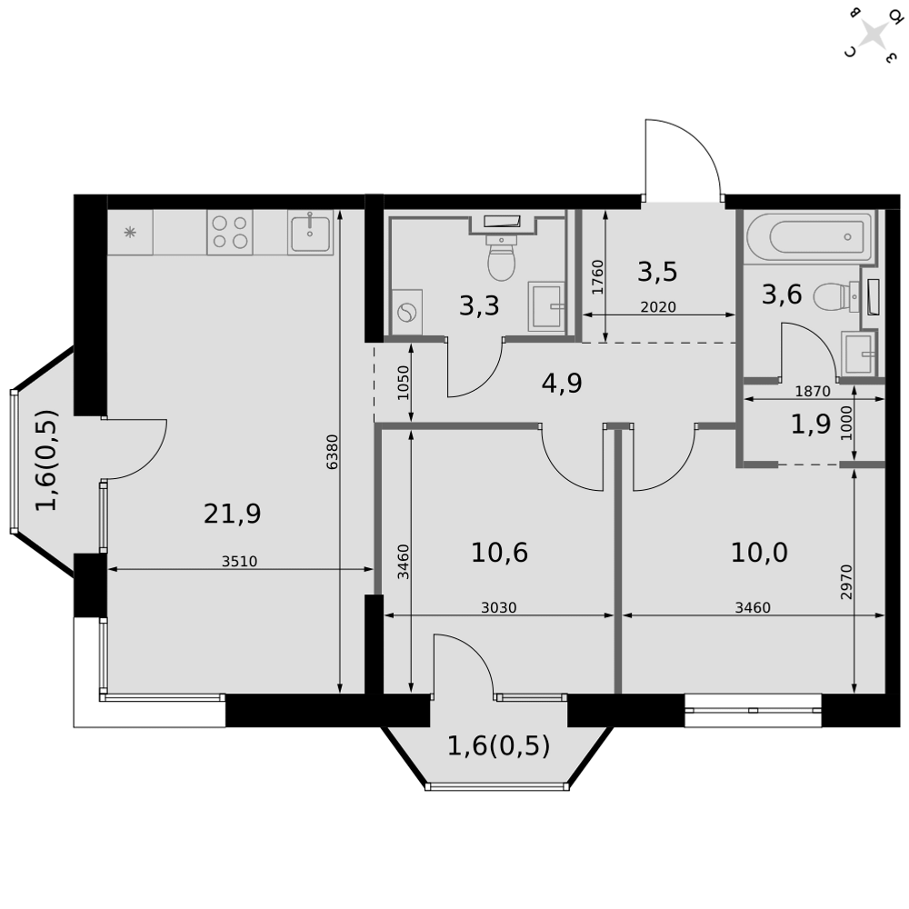 2-комнатная 61 м2 в ЖК Фриссон корпус null этаж 17