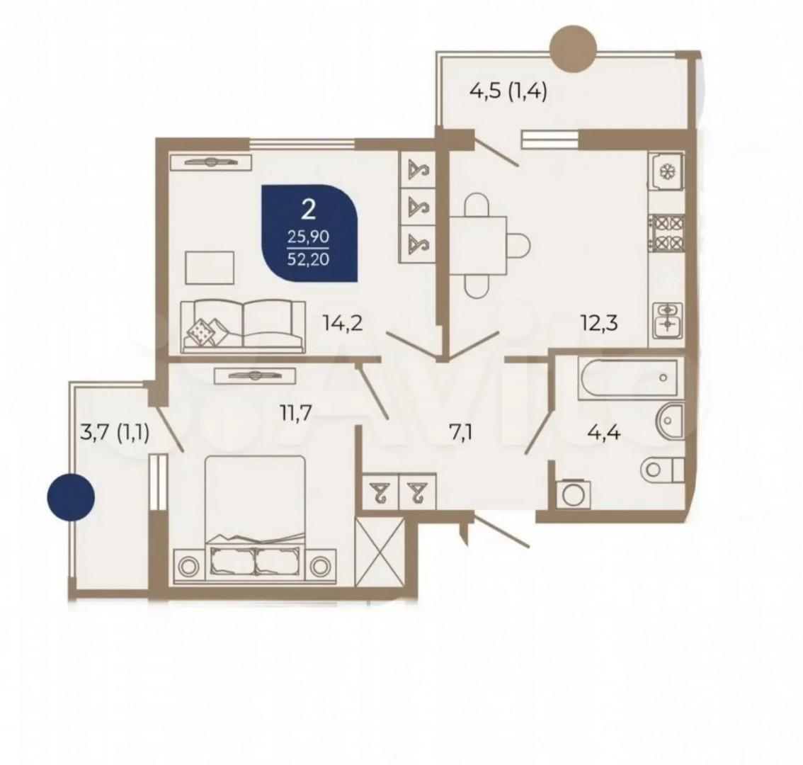 2-комнатная 60 м2 в ЖК undefined корпус null этаж 8