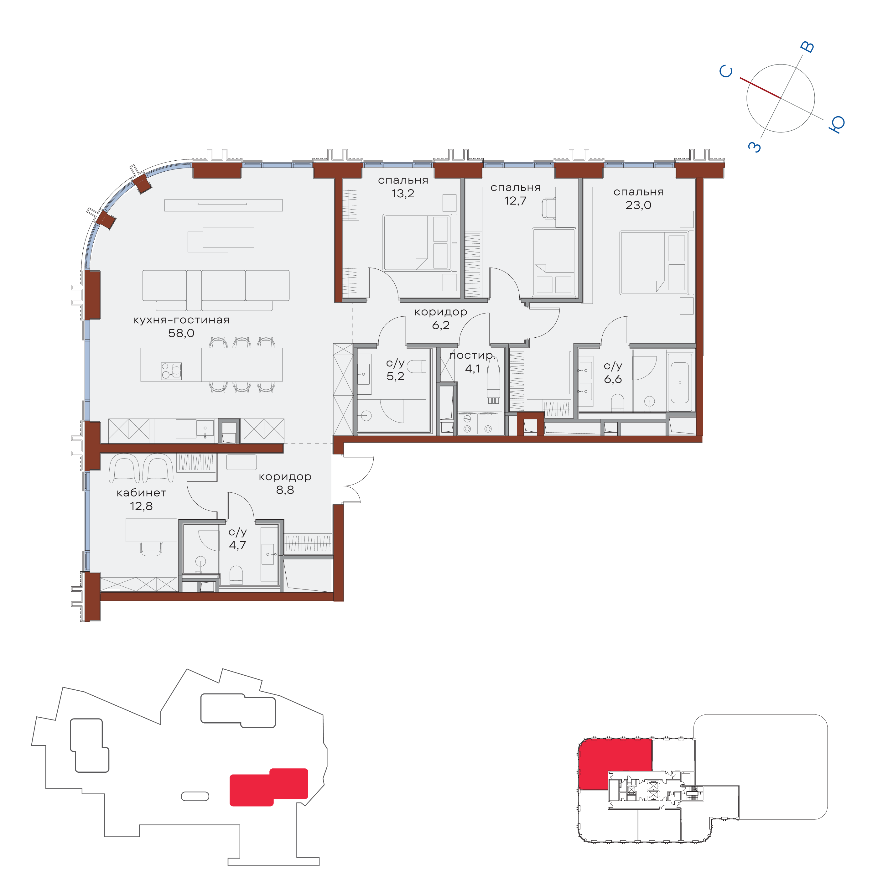 4-комнатная 155 м2 в ЖК Татарская 35 корпус null этаж 13