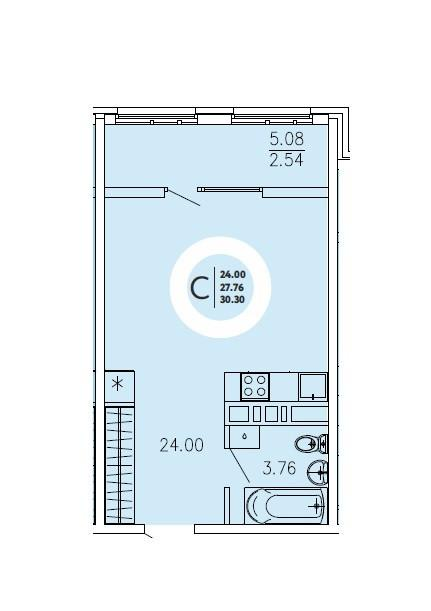 Студия 30 м2 в ЖК undefined корпус null этаж 2