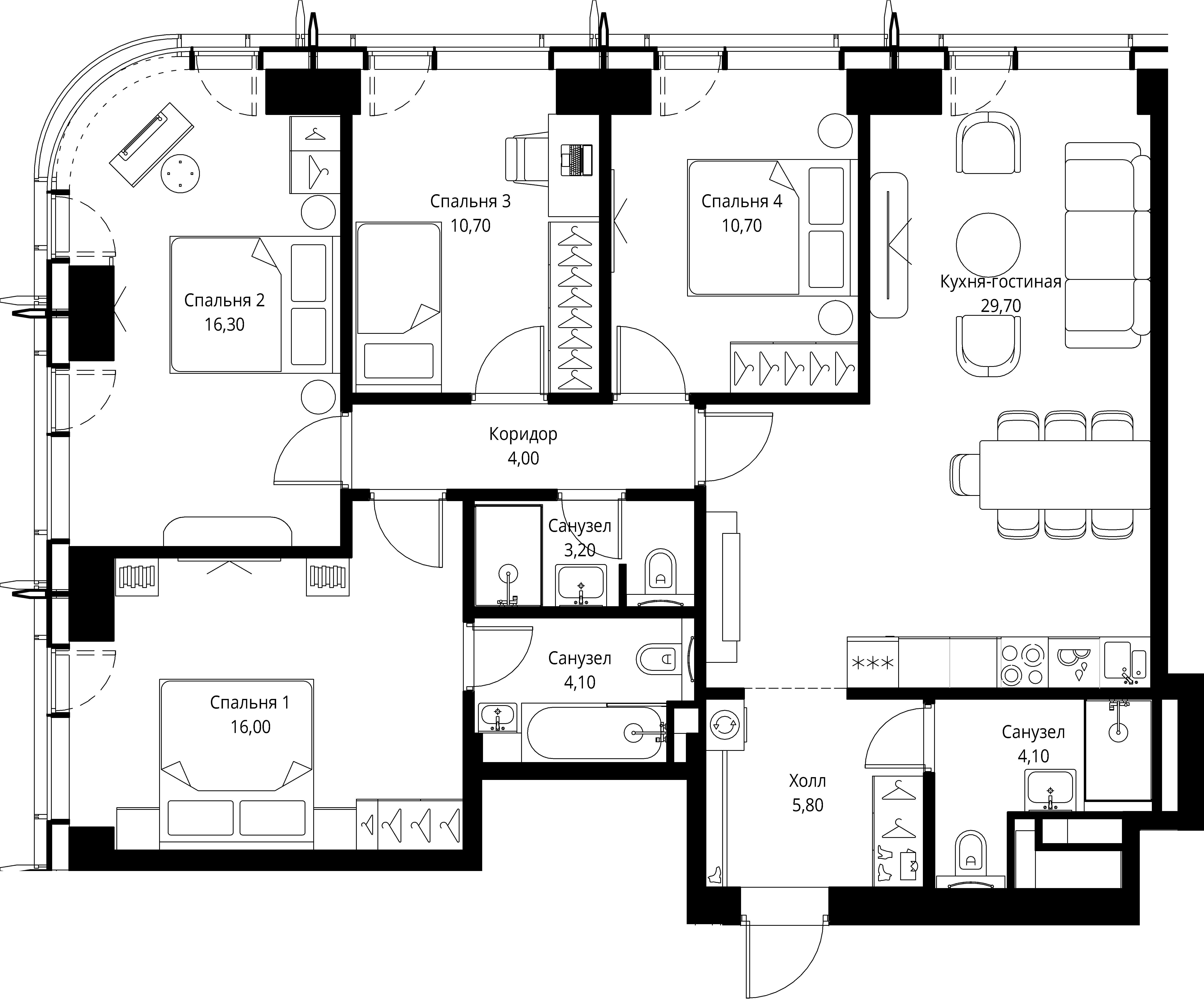 4-комнатная 104 м2 в ЖК CITY BAY корпус null этаж 6