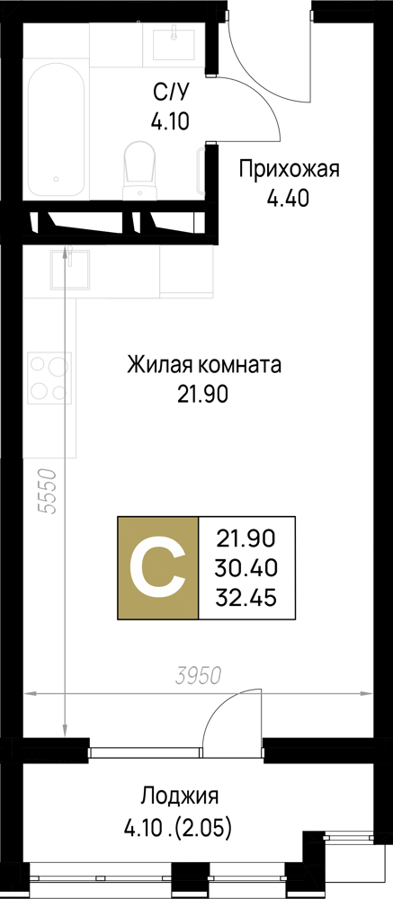 Студия 32 м2 в ЖК На Высоком берегу корпус null этаж 12