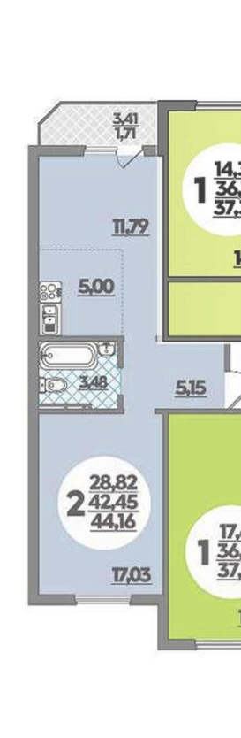 2-комнатная 42.5 м2 в ЖК undefined корпус null этаж 11