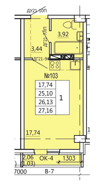 Студия 27.2 м2 в ЖК undefined корпус null этаж 2