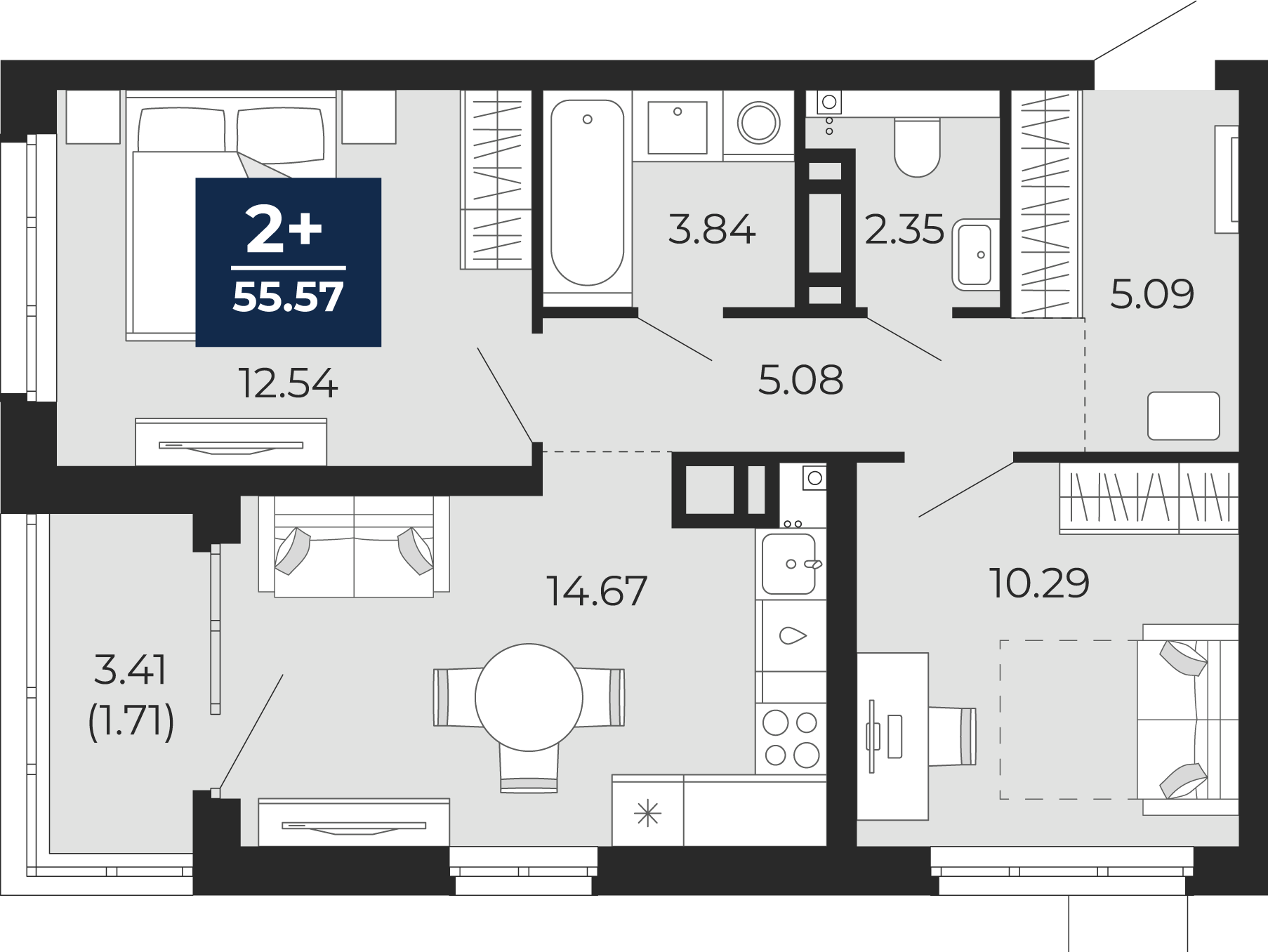 2-комнатная 53 м2 в ЖК Прео корпус null этаж 11