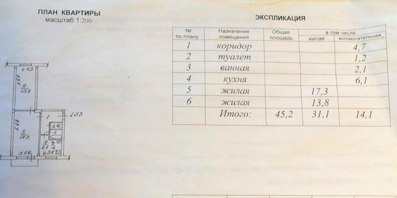 2-комнатная 45.2 м2 в ЖК undefined корпус null этаж 5