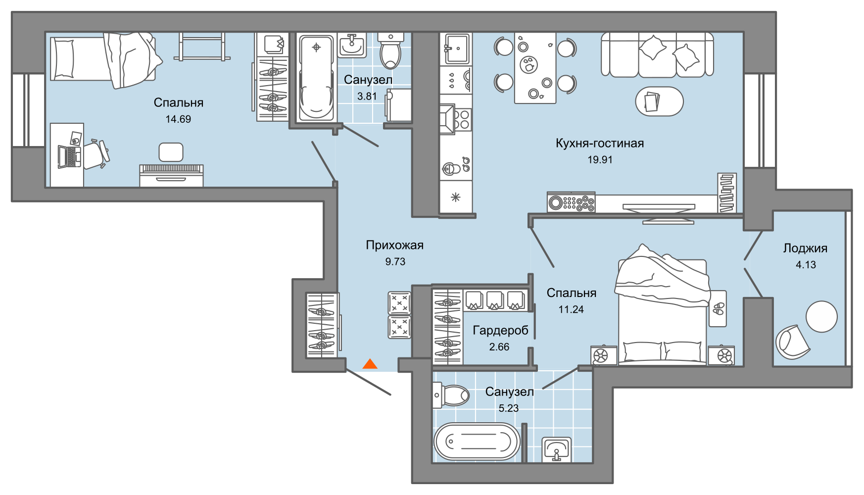3-комнатная 70 м2 в ЖК CENTROPOLIS корпус null этаж 8