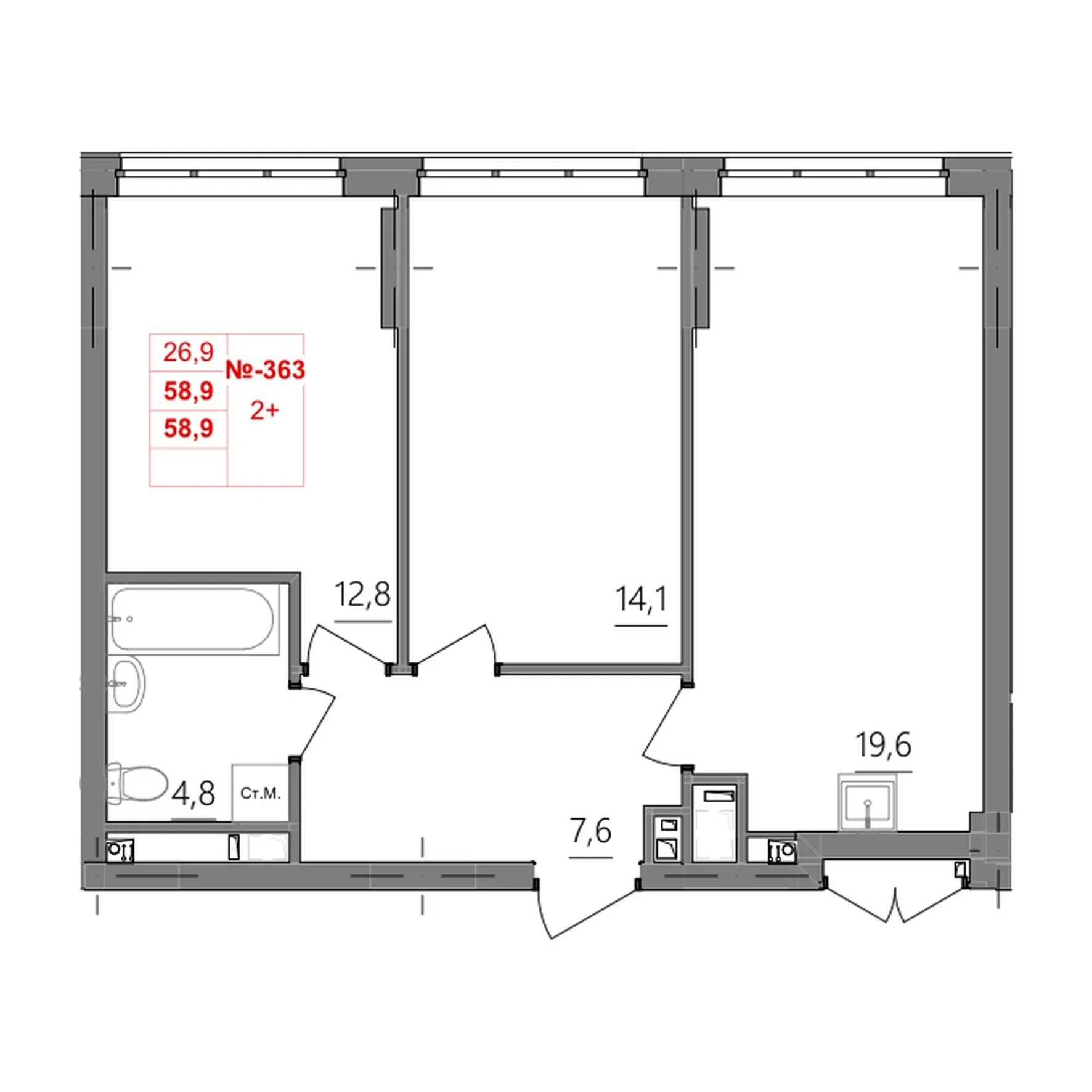 2-комнатная 58 м2 в ЖК Квартет корпус null этаж 5