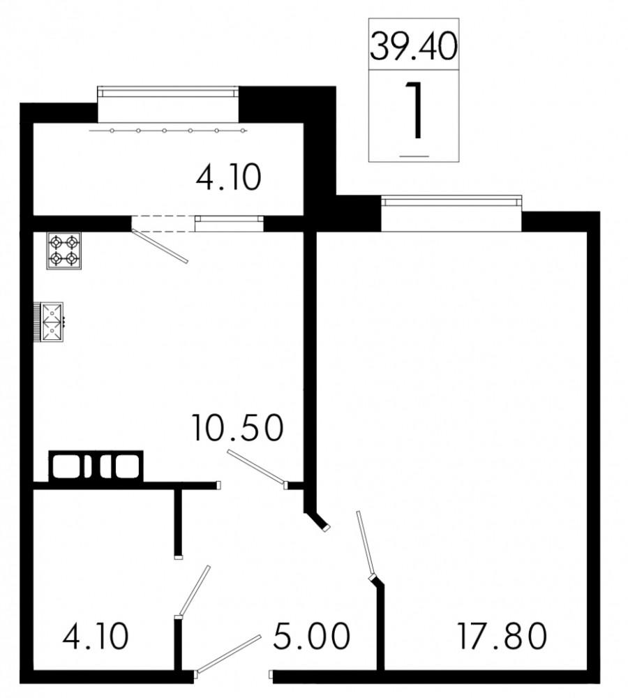 1-комнатная 39.4 м2 в ЖК undefined корпус null этаж 3