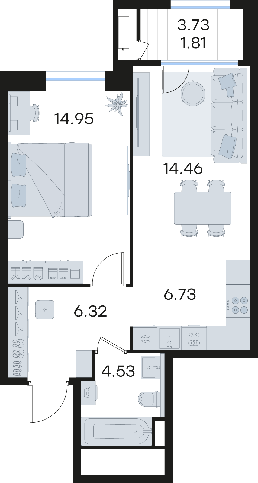 1-комнатная 48 м2 в ЖК GloraX Premium Черниговская корпус null этаж 14