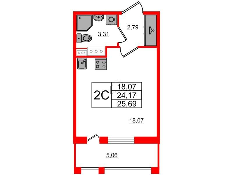 Студия 24 м2 в ЖК Прайм Приморский корпус null этаж 5