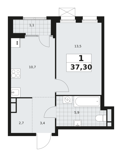 1-комнатная 37 м2 в ЖК Дом на Зорге корпус null этаж 12