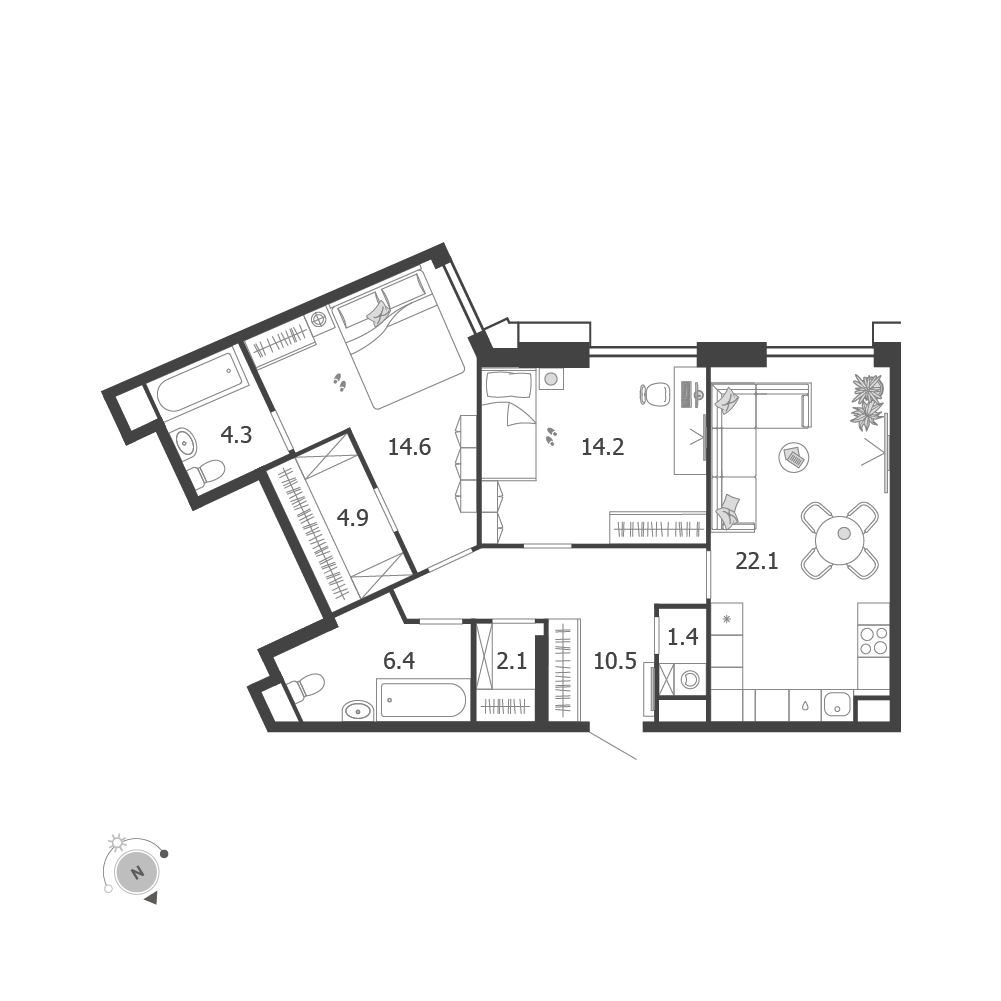 2-комнатная 80 м2 в ЖК Воксхолл корпус null этаж 3