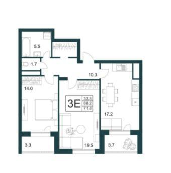 2-комнатная 71.8 м2 в ЖК undefined корпус null этаж 9