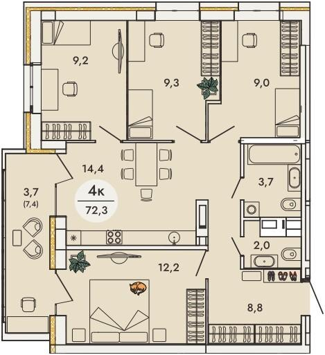 Студия 72 м2 в ЖК Кинетика корпус null этаж 2