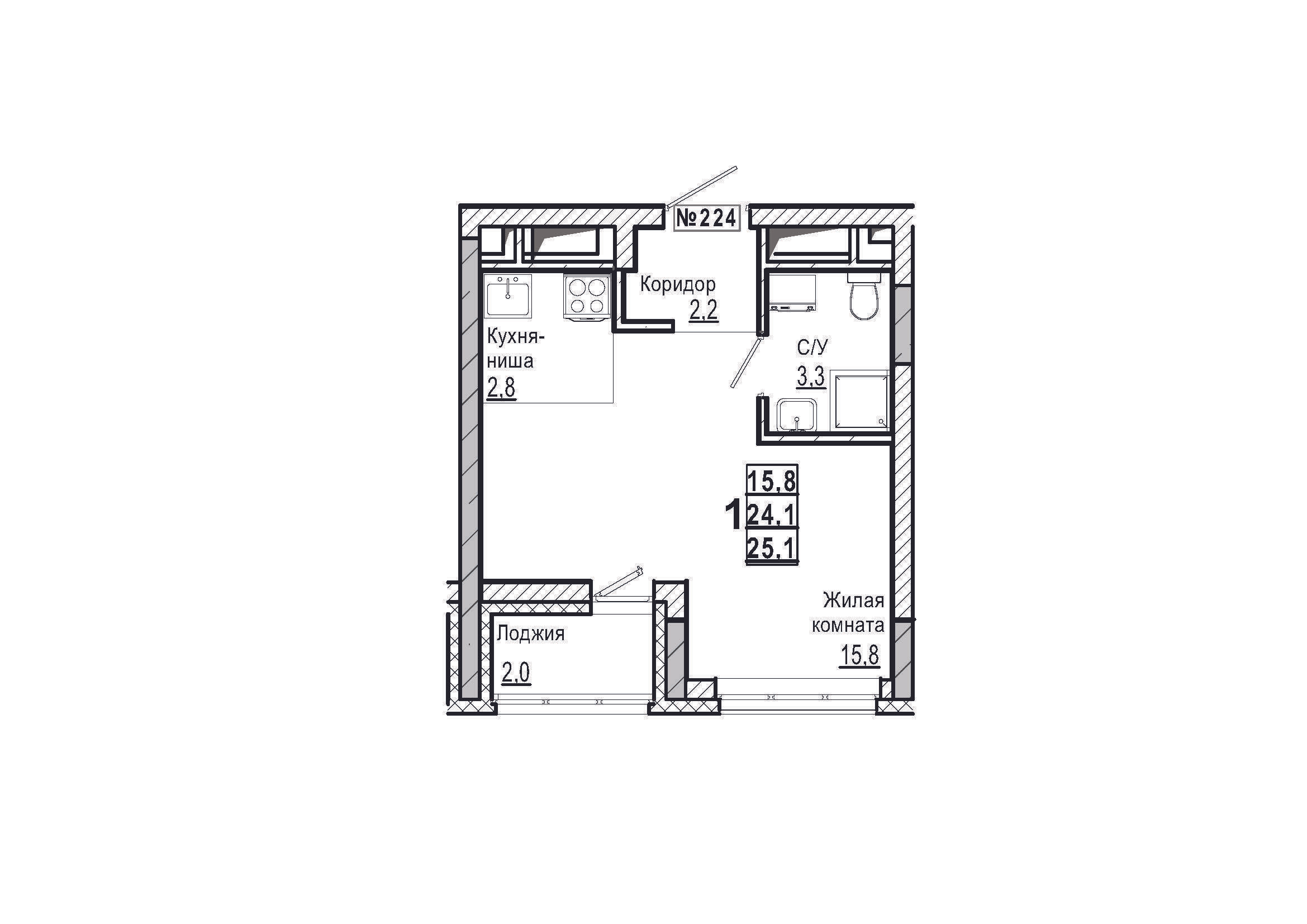 Студия 25 м2 в ЖК Дом на Маяковского корпус null этаж 9