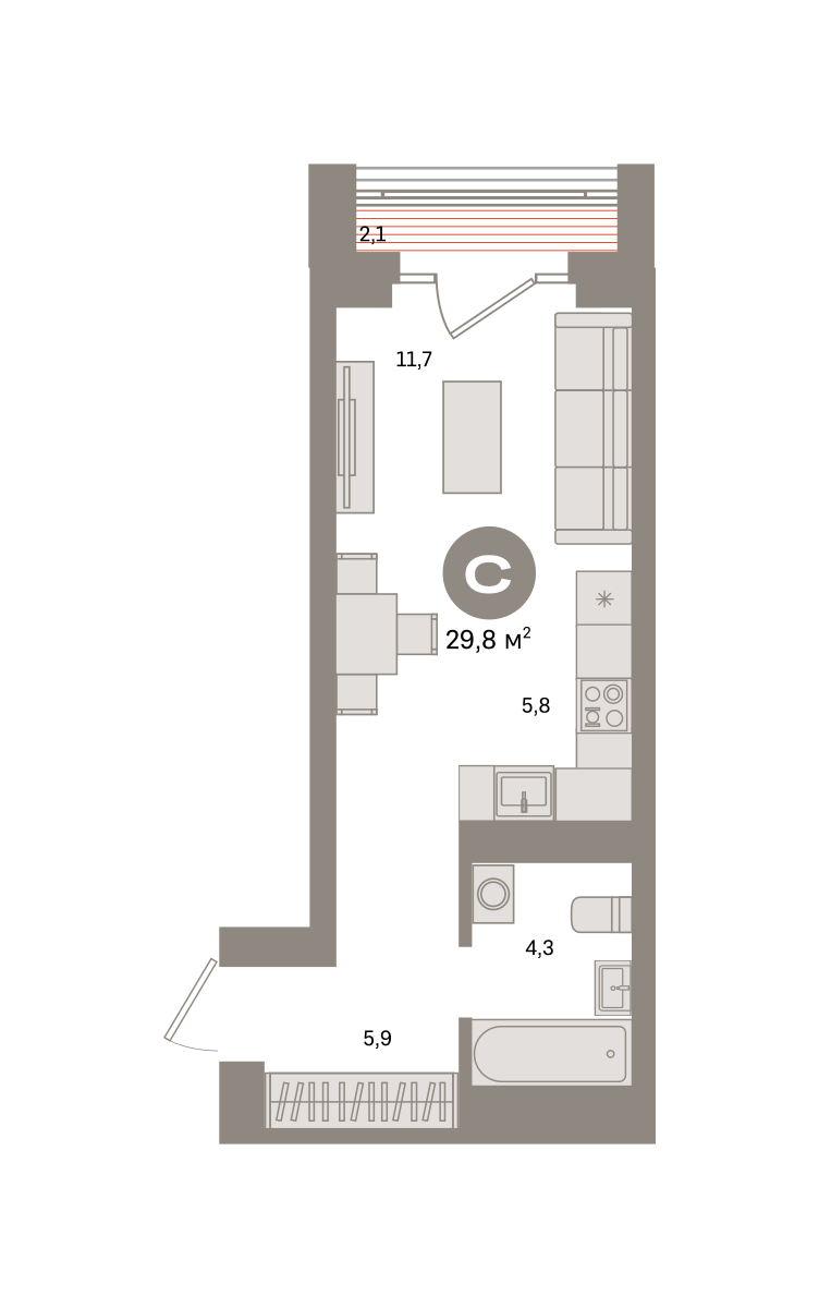 Студия 29 м2 в ЖК Метроном корпус null этаж 14