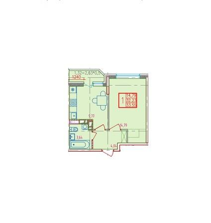 1-комнатная 35 м2 в ЖК undefined корпус null этаж 7