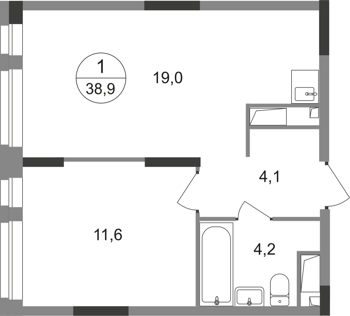 1-комнатная 38 м2 в ЖК Первый Московский корпус null этаж 4