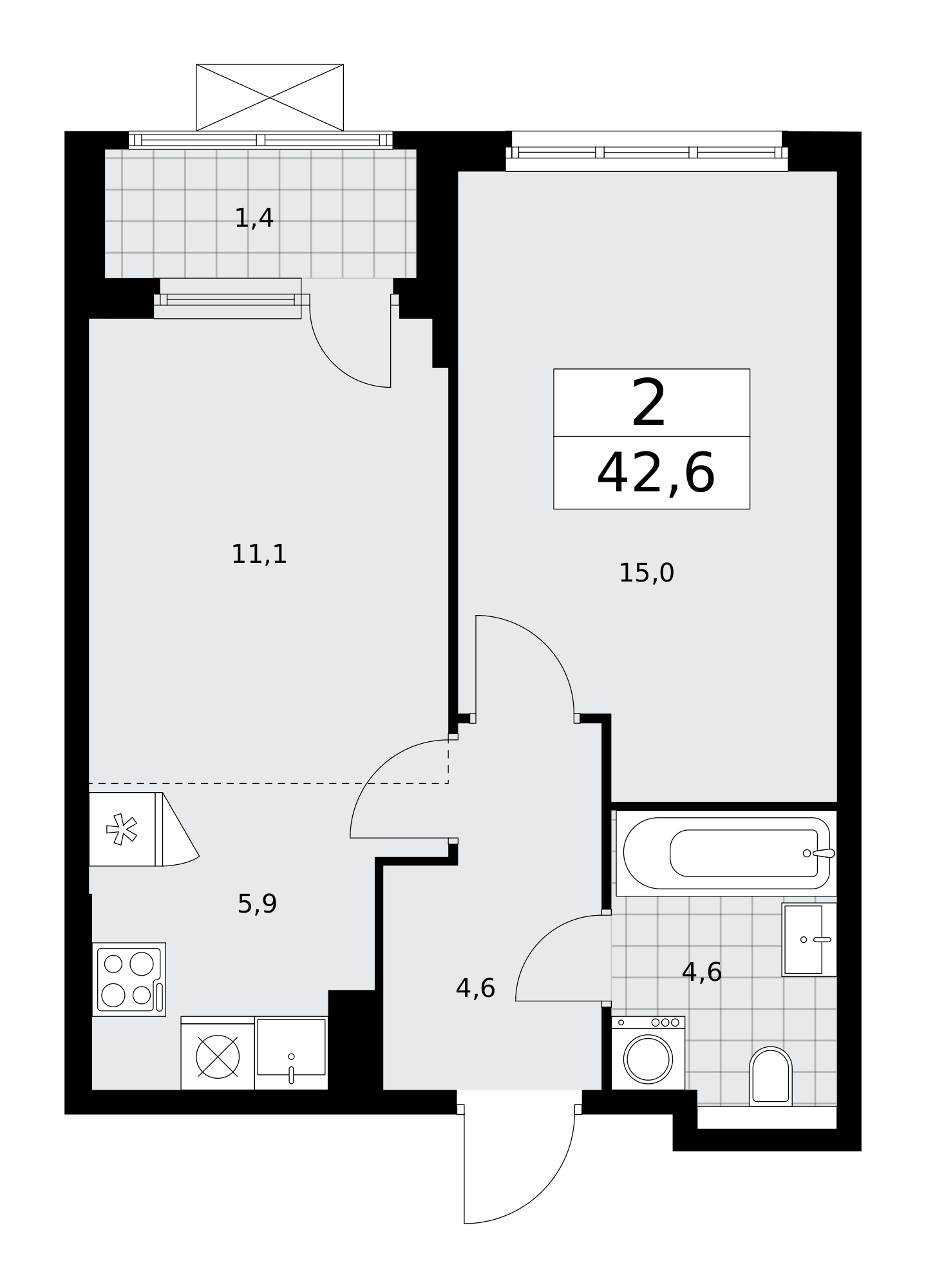 2-комнатная 42 м2 в ЖК Бунинские кварталы корпус null этаж 11