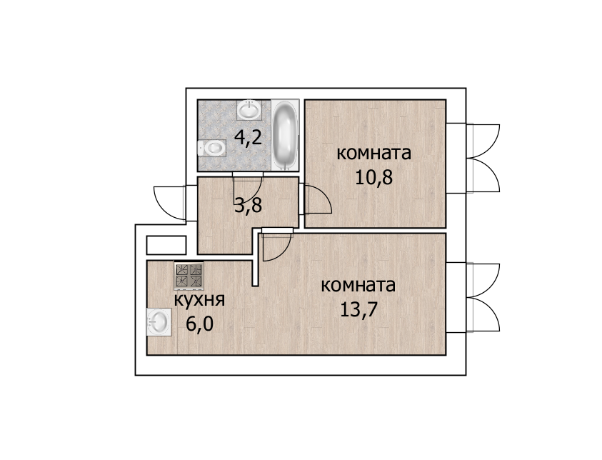 2-комнатная 38.5 м2 в ЖК undefined корпус null этаж 14