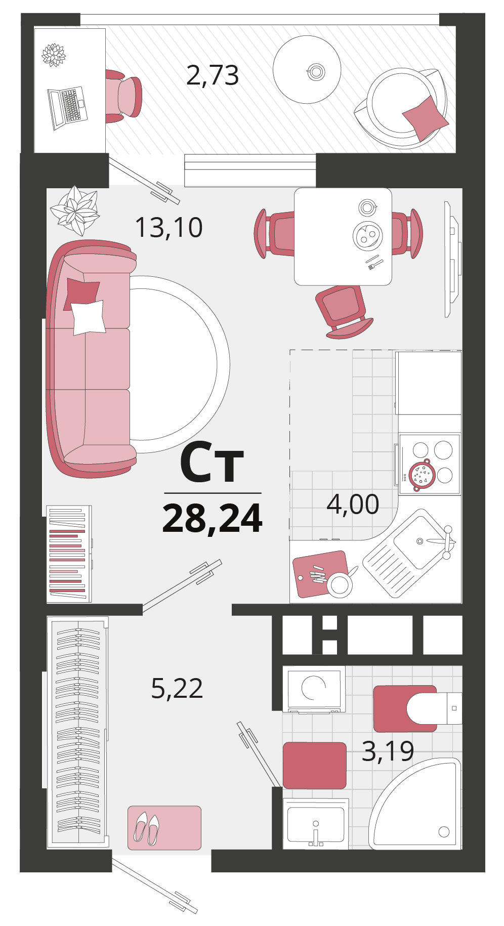 Студия 28 м2 в ЖК Родные просторы корпус null этаж 4