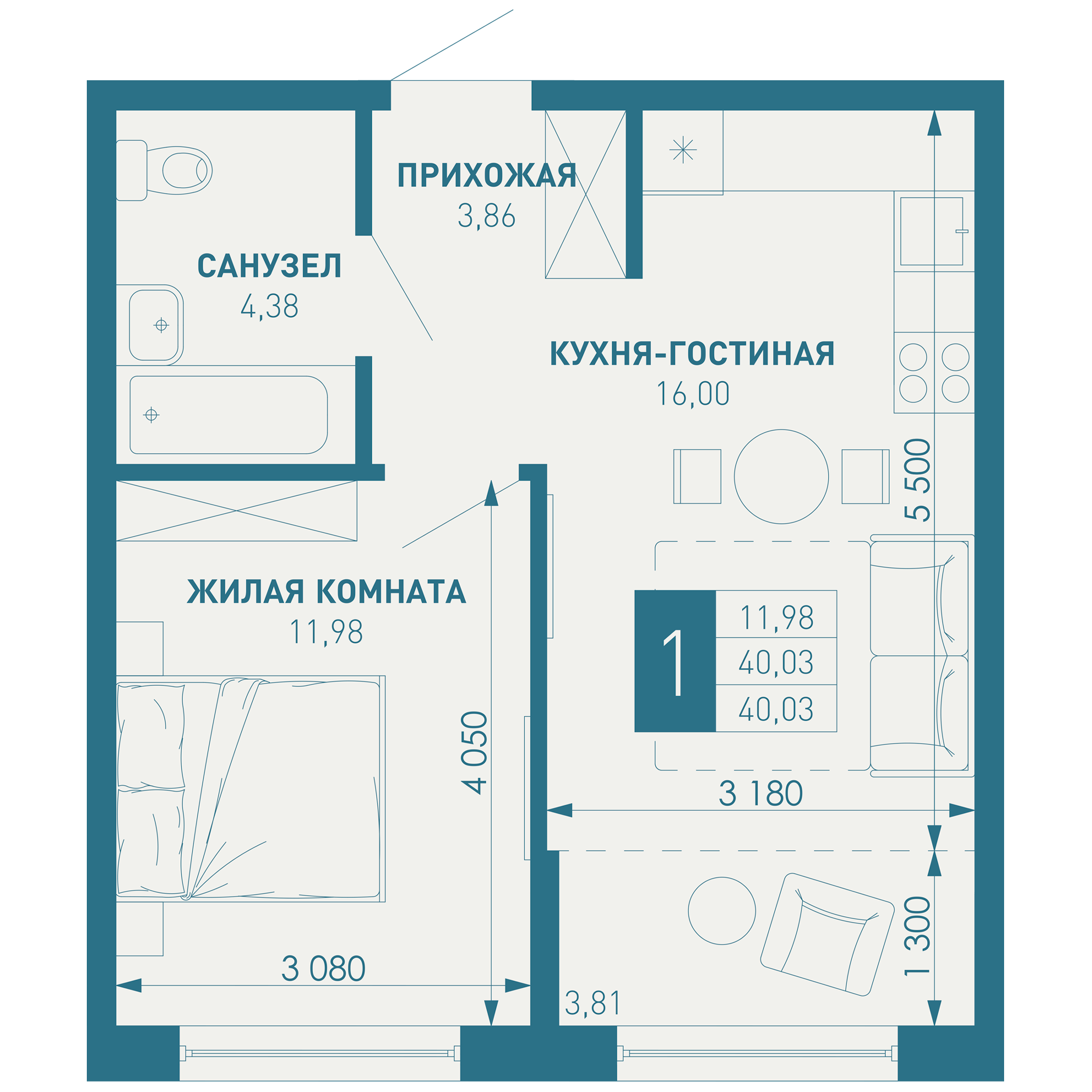 1-комнатная 42 м2 в ЖК ИНАЧЕ в Молодежном корпус null этаж 10