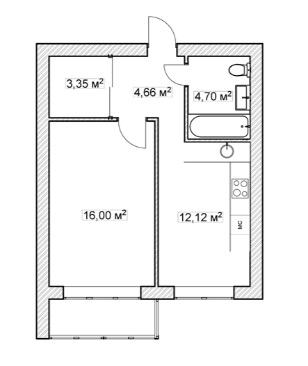 1-комнатная 41.1 м2 в ЖК undefined корпус null этаж 8