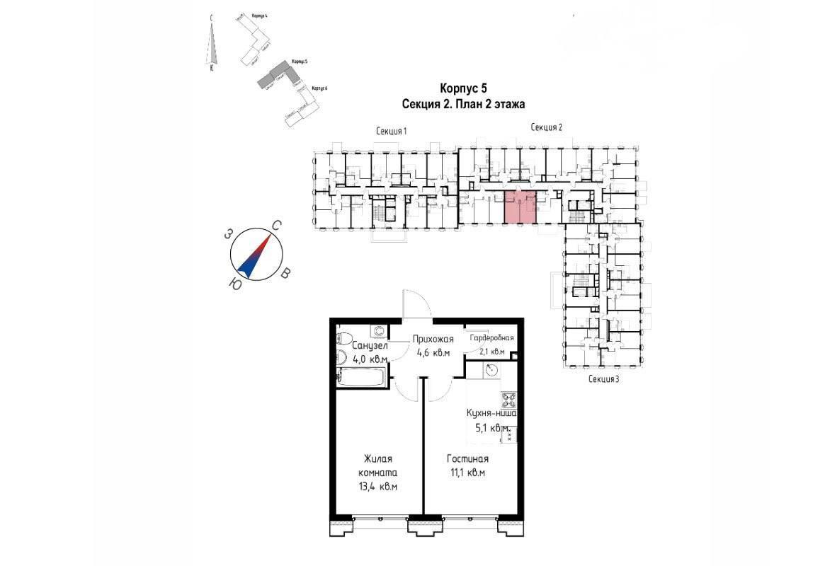 1-комнатная 40.3 м2 в ЖК undefined корпус null этаж 2