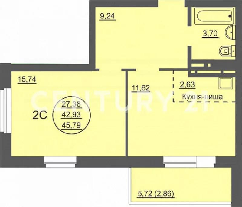 2-комнатная 45.8 м2 в ЖК undefined корпус null этаж 8
