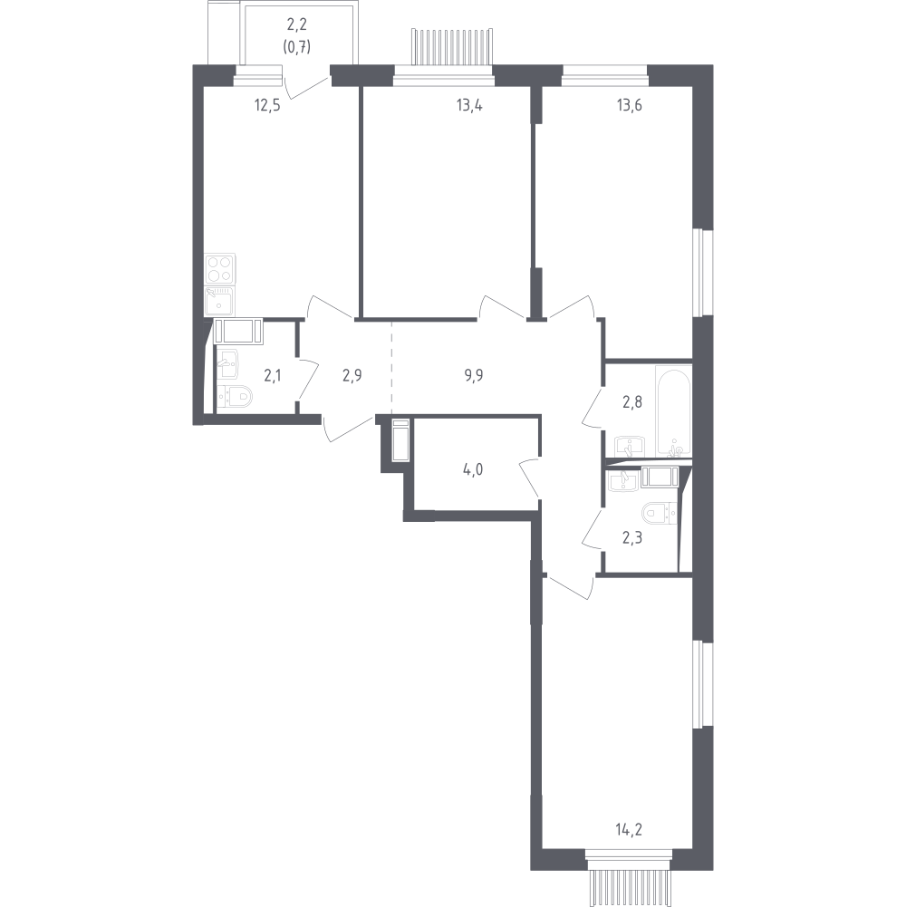 3-комнатная 77 м2 в ЖК Мытищи Парк корпус null этаж 7