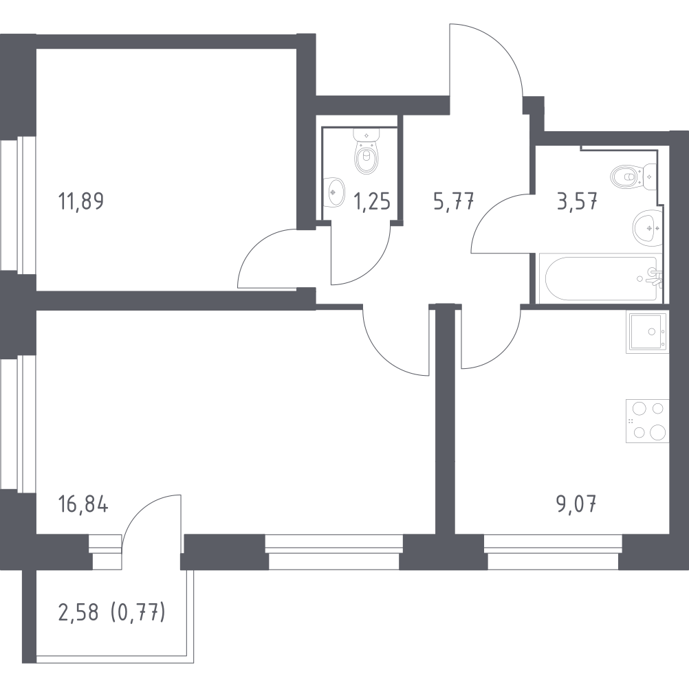2-комнатная 49 м2 в ЖК Сердце Сахалина корпус null этаж 2